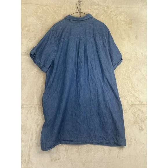 Old Navy Womens XXL Blue Denim Shirt Dress Short Sleeve Button Front Cotton - Picture 6 of 7